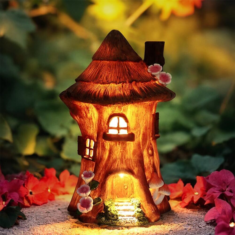 1562 Solar Light Fairy Tree House - Fun Natural Figurine Sculpture
